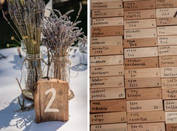 jenga escort cards and lavender centerpieces