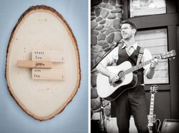 groom singing and wooden round with jenga pieces