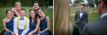 blue dresses on bridesmaids at the farm