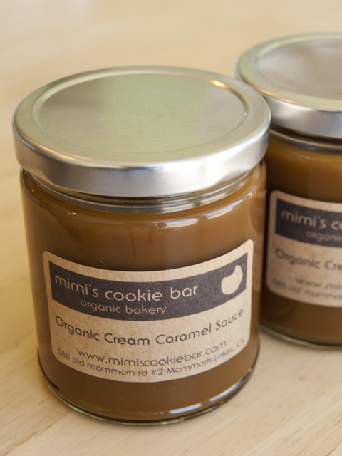 Homemade organic caramel sauce from Mimis Cookie Bar in Mammoth Lakes