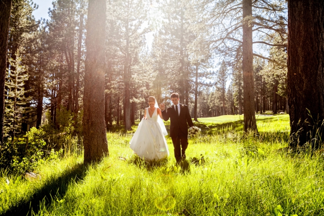 Lake Tahoe bride and groom in a meadow