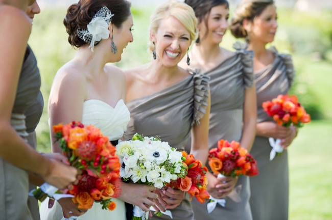 bridesmaids in Gray dresses