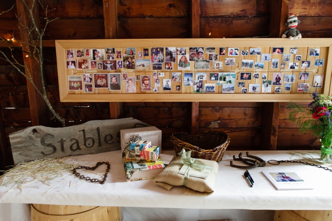 rustic guest book with photos of the bride and groom