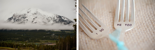 Canmore mountain scenery and stamped wedding forks