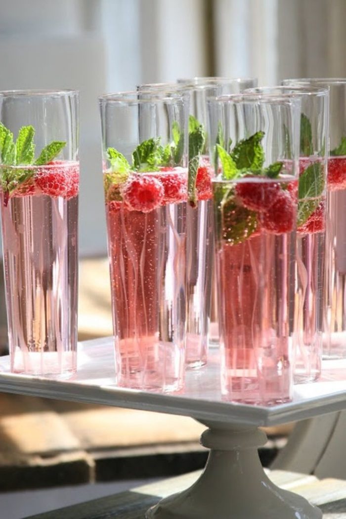Raspberry mint champagne cocktail
