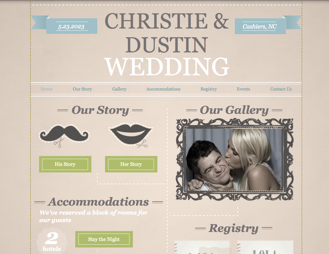 Vintage funky wedding website example on Wix
