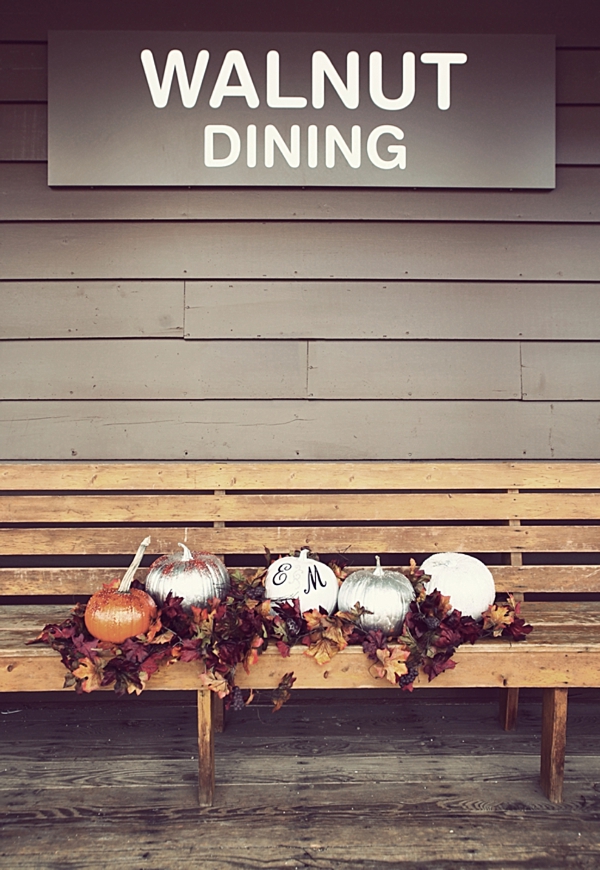 Walnut dining sign with pretty white painted pumpkins