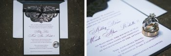 black damask wedding invitations and rings