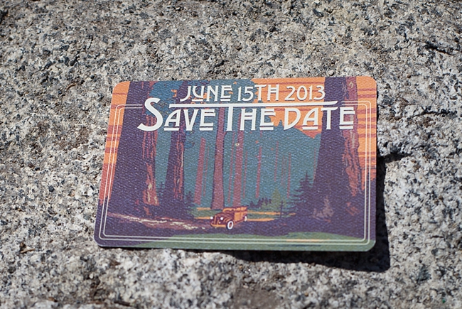 rustic save the date sequoia national park wedding