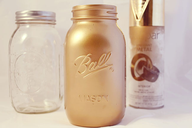 Mason jar spray painted gold