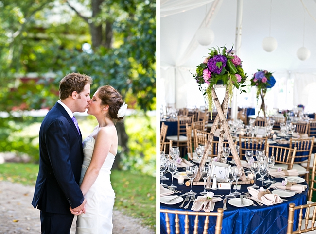 wedding reception with navy details | New Hampshire Mountain Wedding