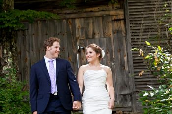 couple in front of barn New Hampshire Mountain Wedding