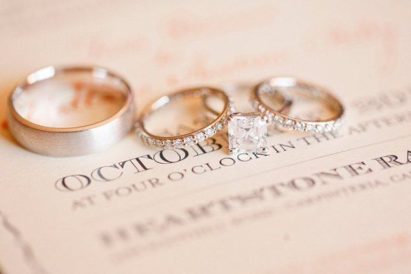 Wedding rings on a wedding invitation