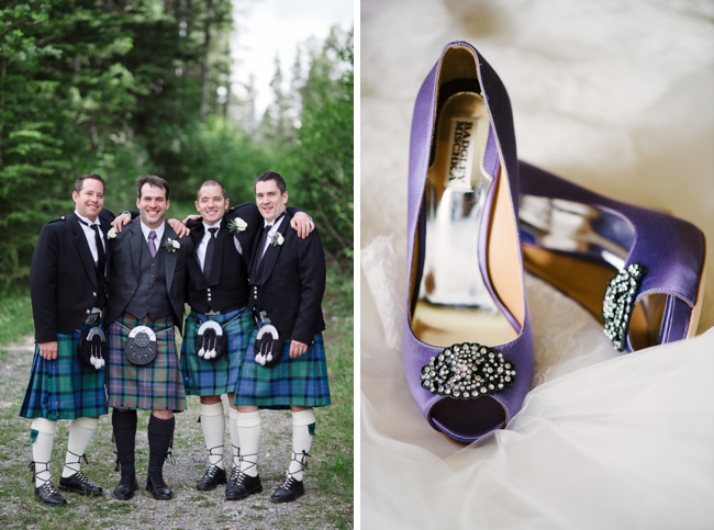 purple wedding shoes and men in kilts