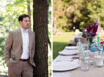 groom and table setting rustic chic wedding via https://mountainsidebride.com
