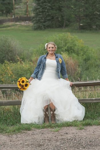 bride in a denim jacket | Colorado Wedding