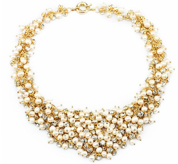 natural pearl necklace bubble beaded bib