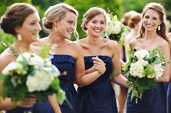 bridesmaids in Navy dresses