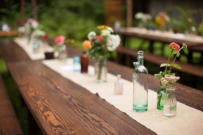 table runner and bud vase centerpiece 