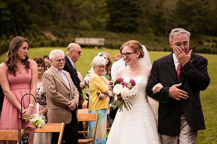 father walking bride down the aisle western North Carolina handmade wedding by Shutter Love Photography