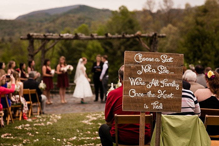 choose a seat not a side sign western North Carolina handmade wedding by Shutter Love Photography