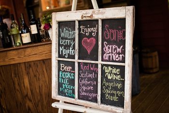 chalkboard window signature drink menu western North Carolina handmade wedding by Shutter Love Photography