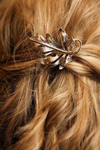 bronze leaf hairpiece | Snowbird Utah Wedding Logan Walker Photography