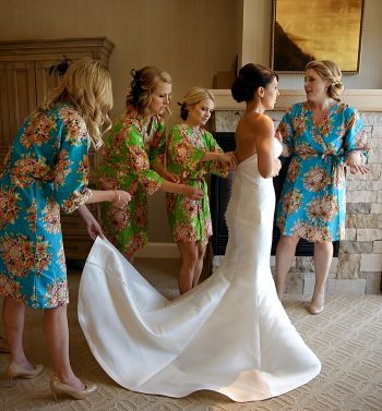 Bridesmaids in printed bathrobes | Deer Valley Utah Wedding | Pepper Nix Photography