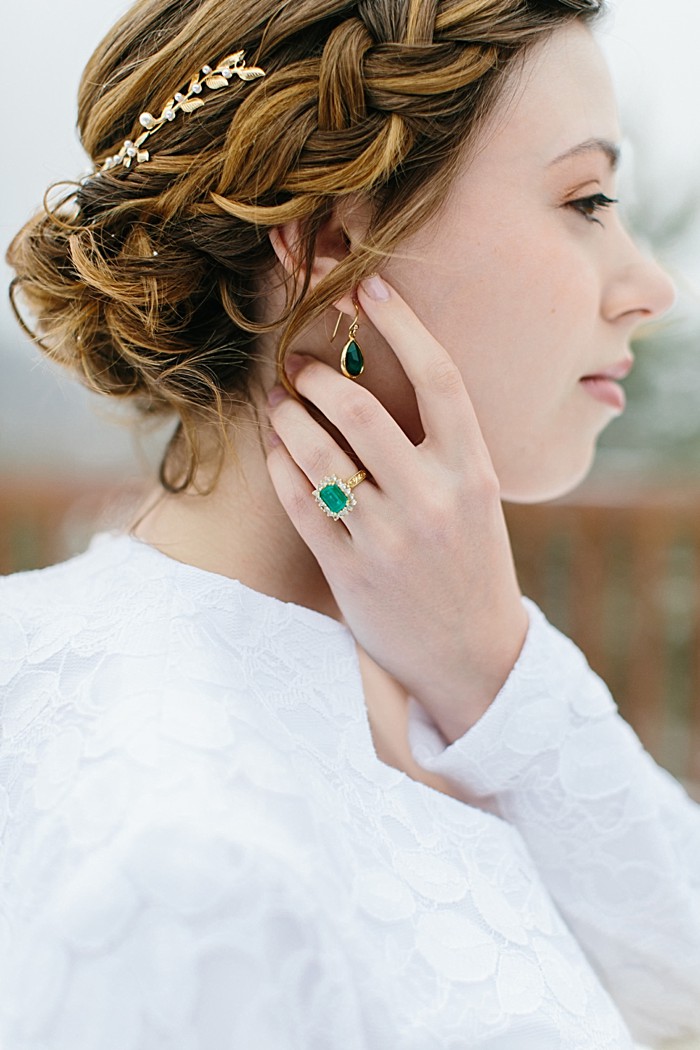 Emerald Engagement Ring | Frozen Winter Utah Mountain Wedding | Meg Ruth Photo