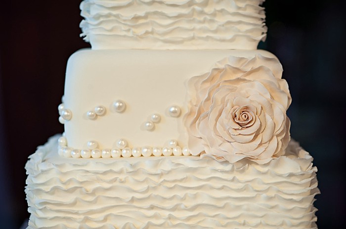 white ruffle cake | Lake Louise winter wedding | Orange Girl photography