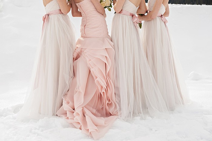 pink wedding dress | Lake Louise winter wedding | Orange Girl photography