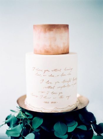 Watercolor And Calligraphy Wedding Cake Photo By Peaches Mint Pablo Neruda Quote