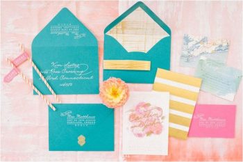 teal and pink wedding invitation inspiration