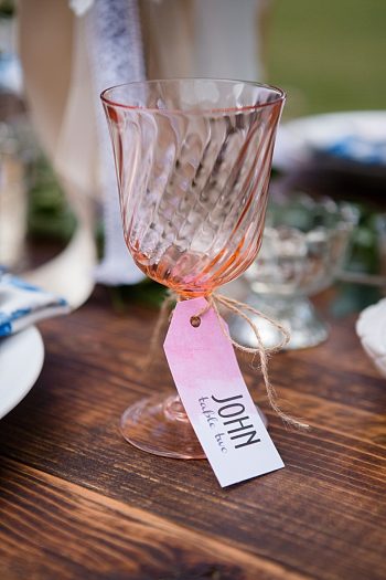 Pink glassware | Watercolor Wedding Inspiration | Nordic Center Breckenridge Colorado | Sarah Roshan Wedding Photographer
