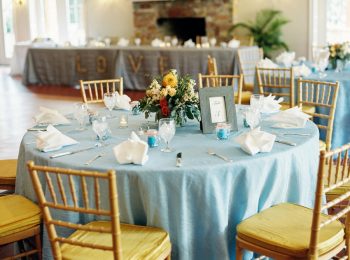 Reception Tables With Blue Details | Mountain Wedding In Barboursville Virginia By JoPhoto | Via MountainsideBride.com