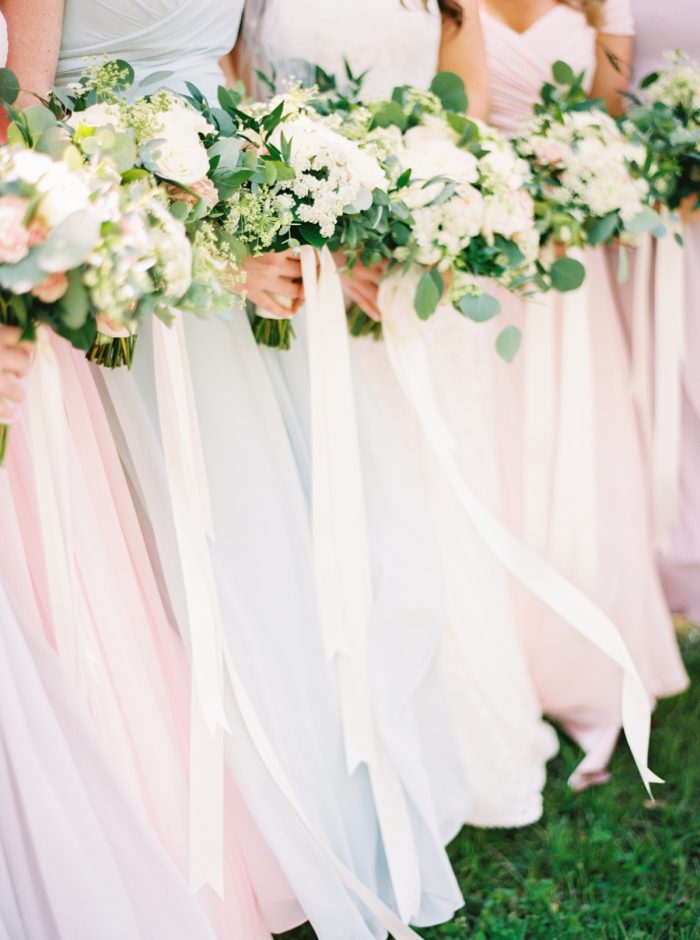 Flowy Pink and White Bridesmaids Dresses | Pleasant Hill Vineyards |JoPhotos | Via MountainsideBride.com