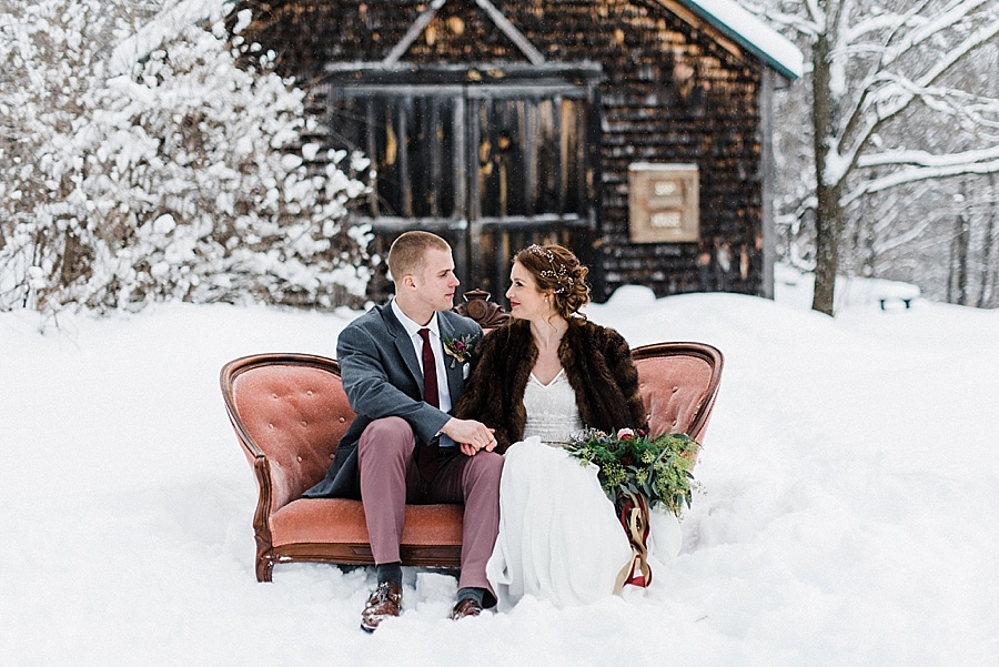 Rich Burgundy and Gold Winter Mountain Wedding Inspiration in the White Mountains