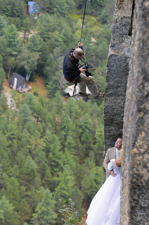 Climber Photographer On A Linephotography Crew Different Couple Jay Philbreck Cliff Side Wedding Photography Via MountainsideBride.com 
