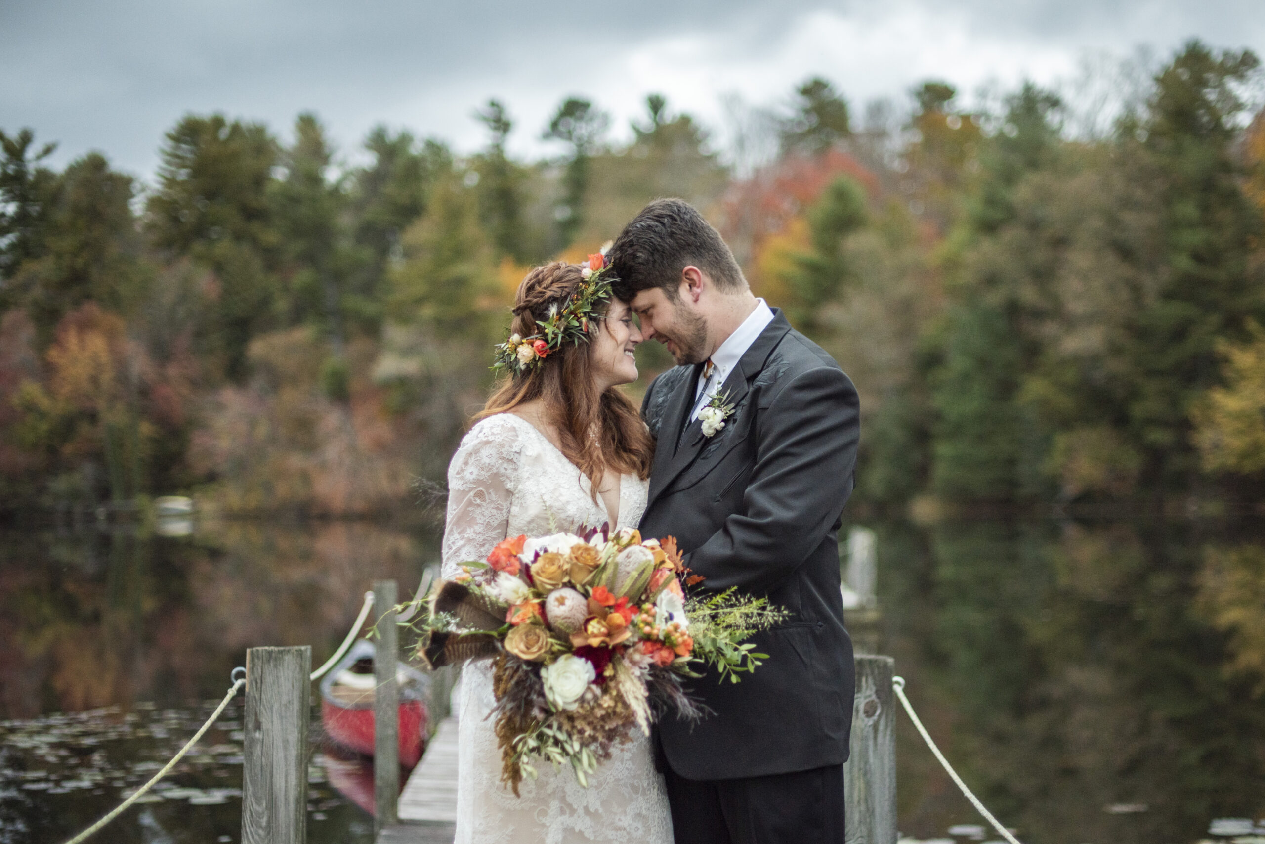 Bohemian NC Lake Wedding with Bright Fall Color