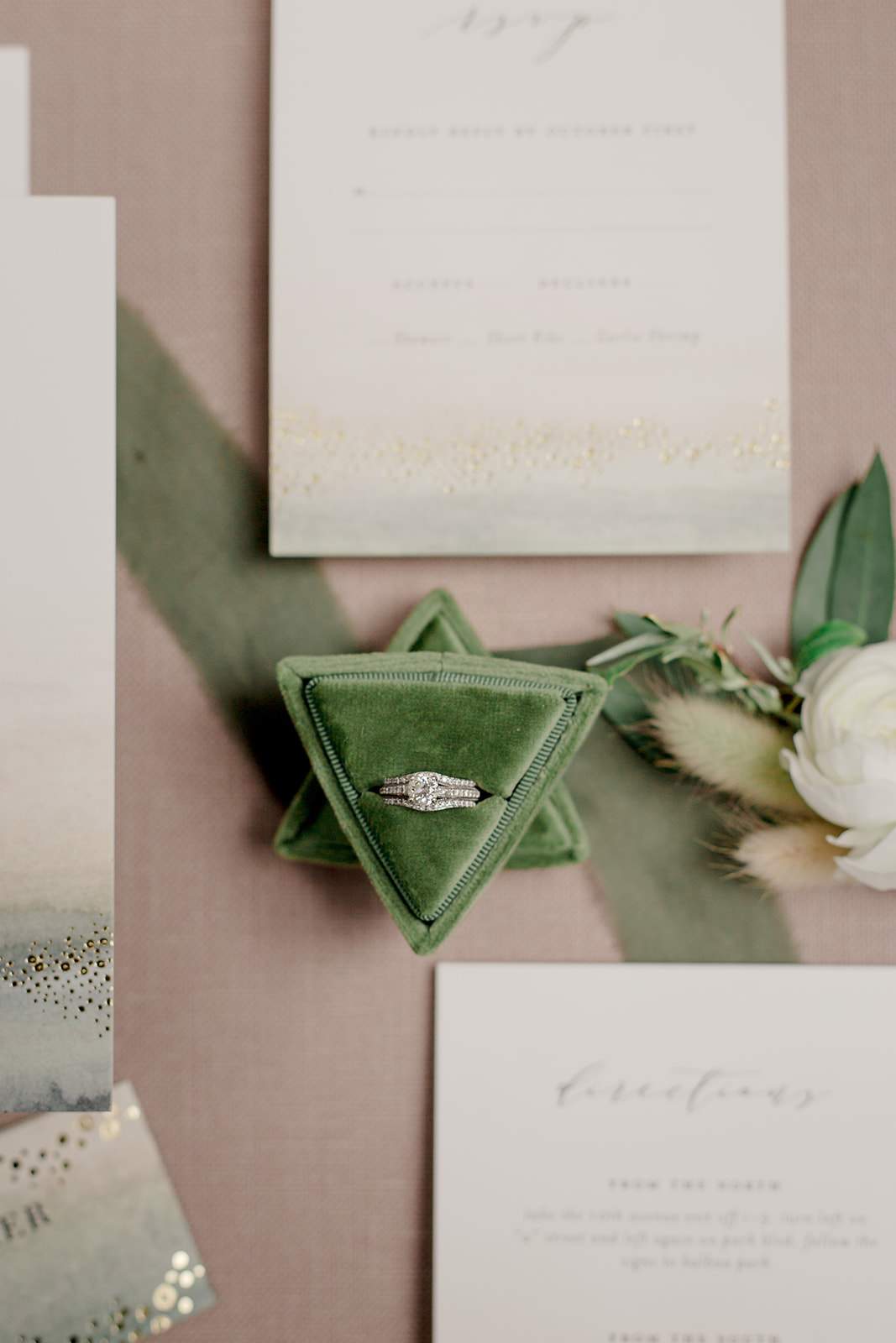 mountain wedding invitation with ring in box