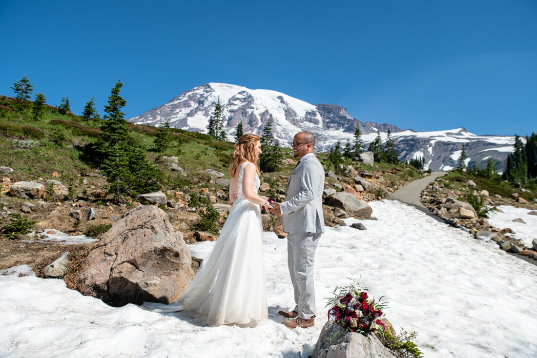 Mount Rainier Hiking Elopement | Mountainside Bride