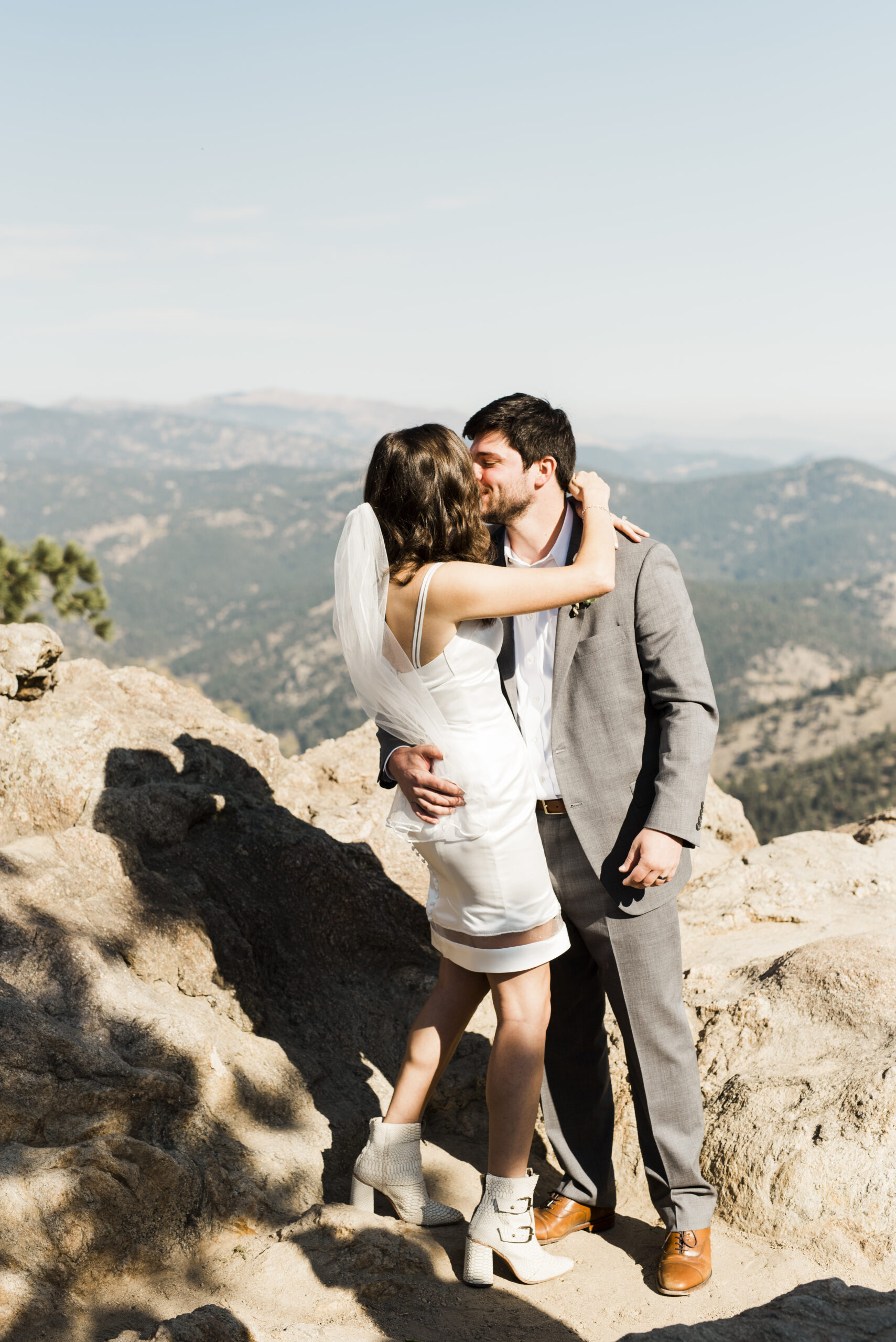 Flatirons Colorado Wedding with White Boots and Stunner Shades | Mountainside Bride